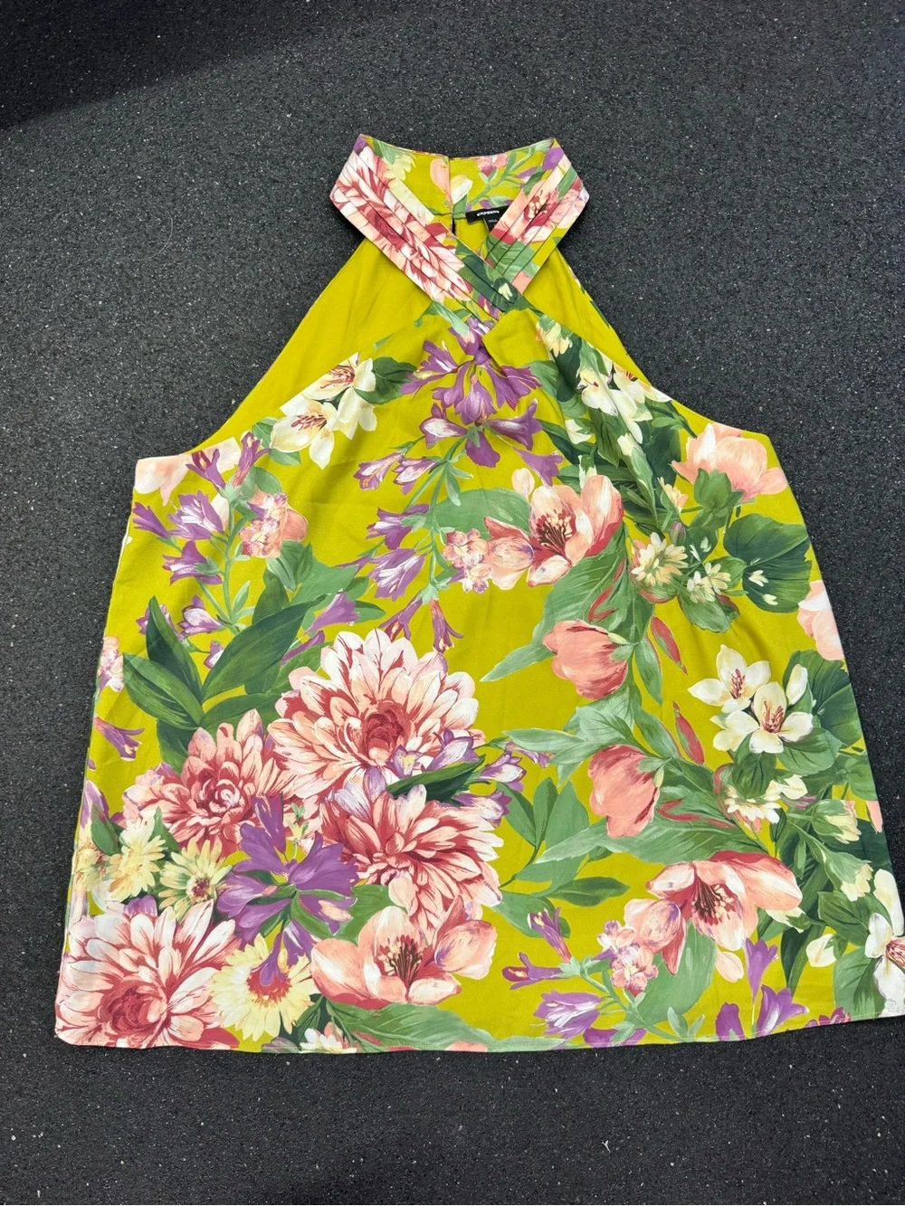 Express Floral Halter Neck Tank Top - Green Pink Floral Floral Lined - Picture 1 of 11